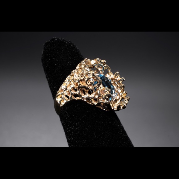 Blue Topaz Fish and 14k Gold Ring - Picture 2 of 5